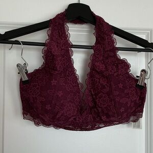 Gilly Hicks Floral Lace Bralette in Deep Burgundy